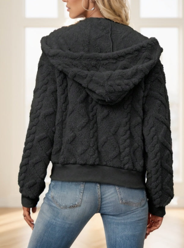 Zip Up Drop Shoulder Hooded Teddy Jacket
