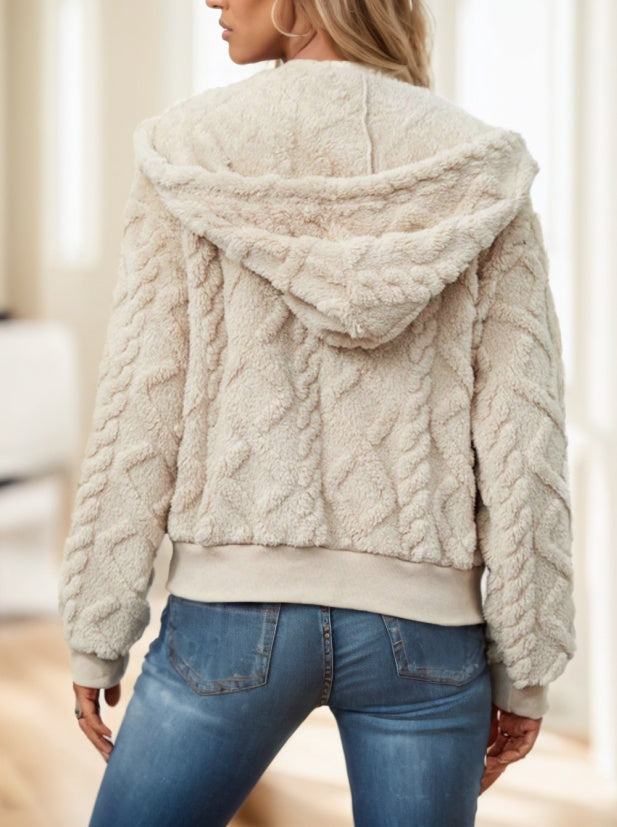 Zip Up Drop Shoulder Hooded Teddy Jacket